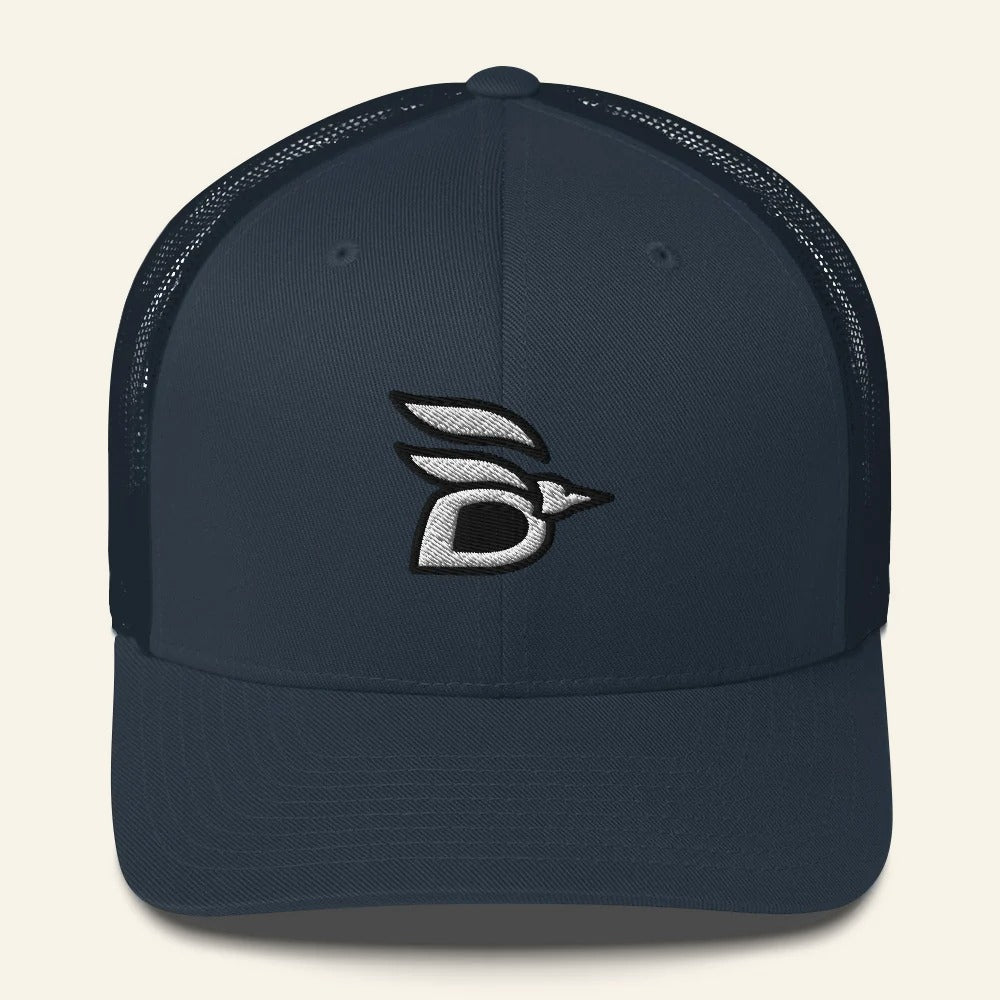 Birdline Logo Trucker Hat in Navy, front view