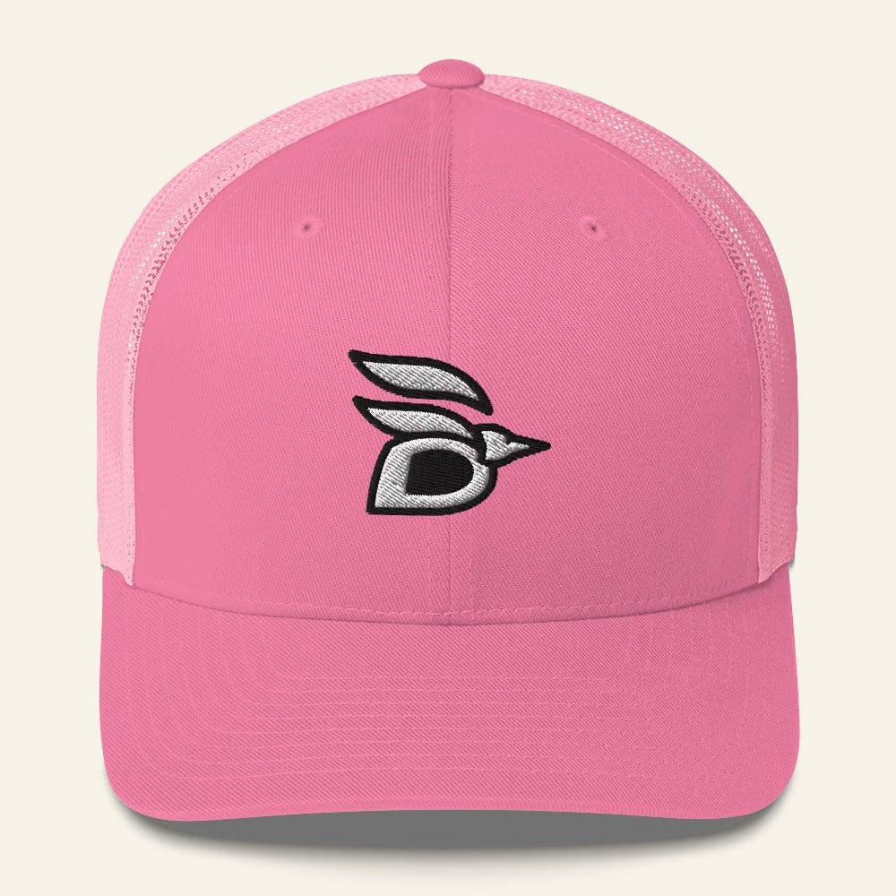 Birdline Logo Trucker Hat in Pink, front view