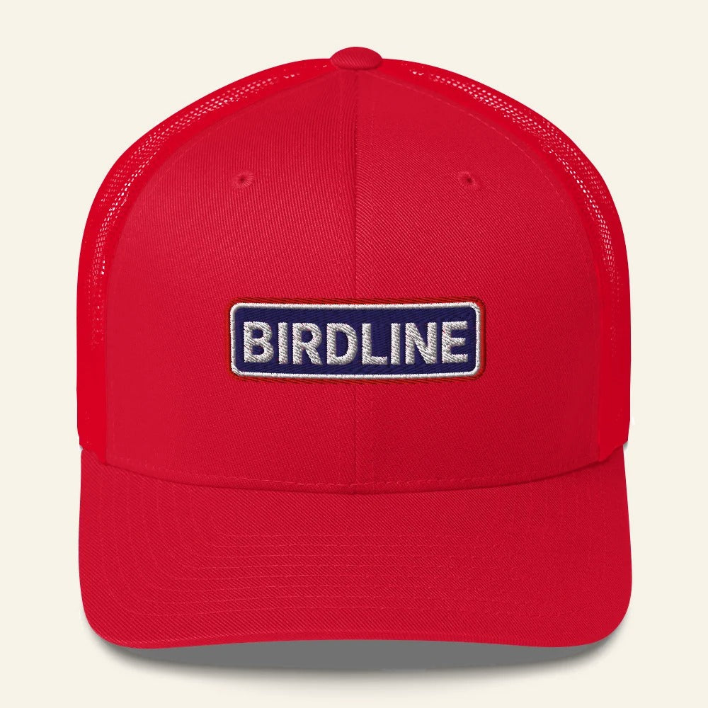 Birdline Heritage Bar Trucker Hat in Red, front view