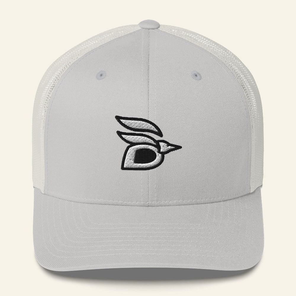 Birdline Logo Trucker Hat in Silver, front view