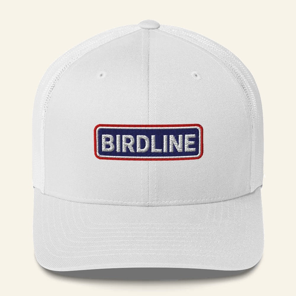 Birdline Heritage Bar Trucker Hat in White, front view