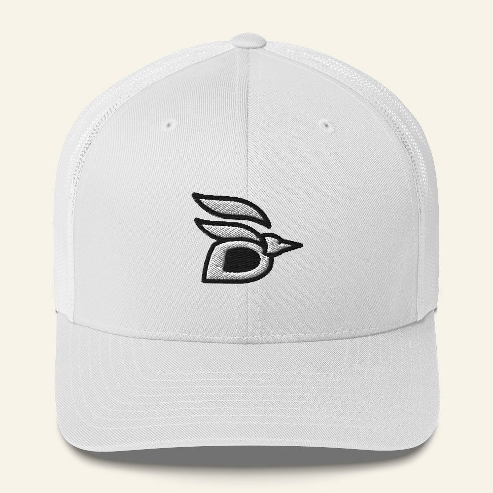 Birdline Logo Trucker Hat in White, front view