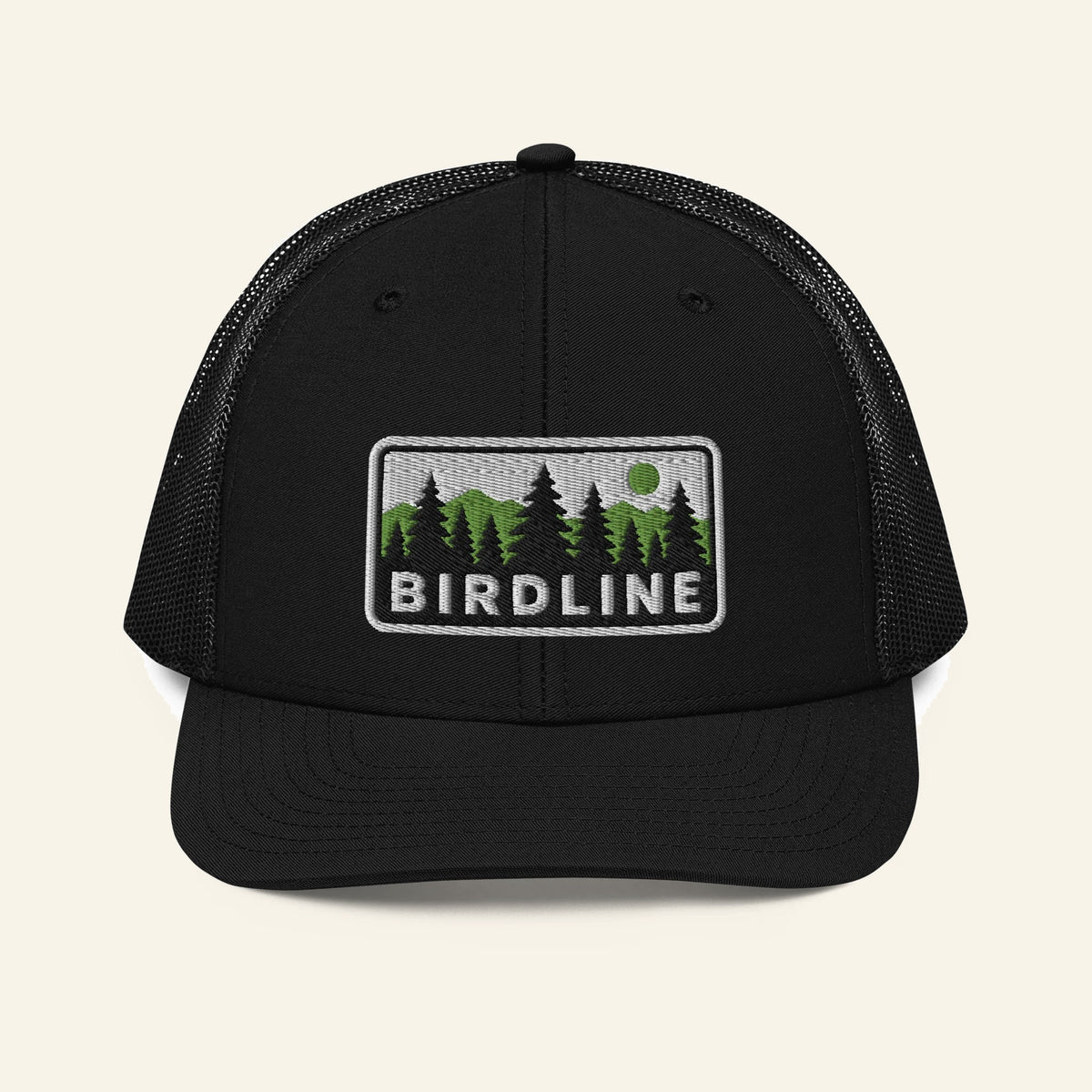 Birdline Pine Ridge Trucker Hat in Black, front view