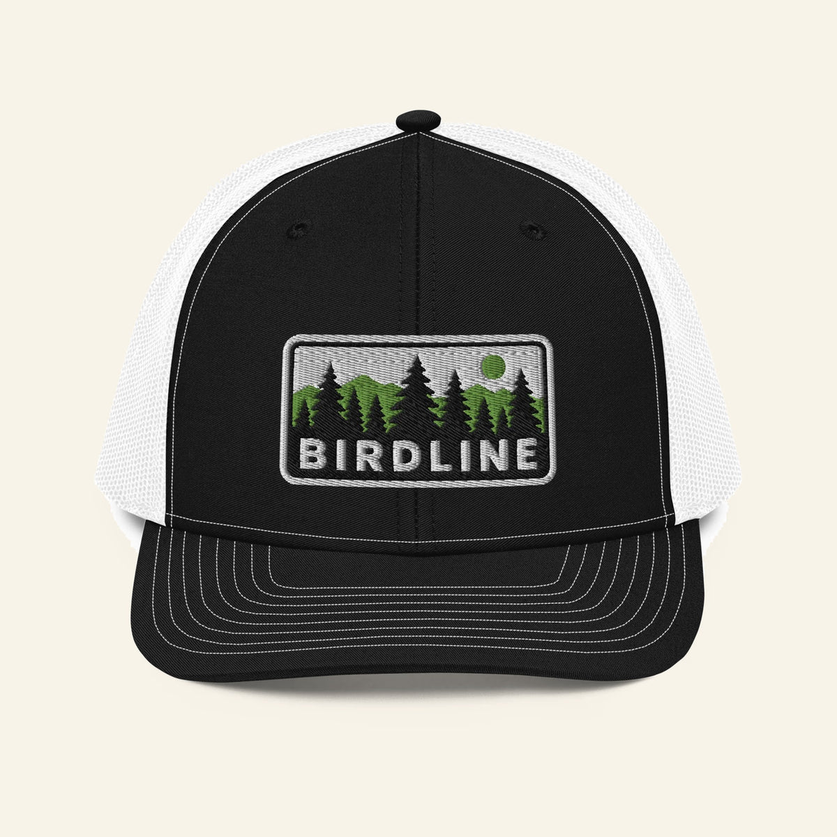 Birdline Pine Ridge Trucker Hat in Black/White, front view