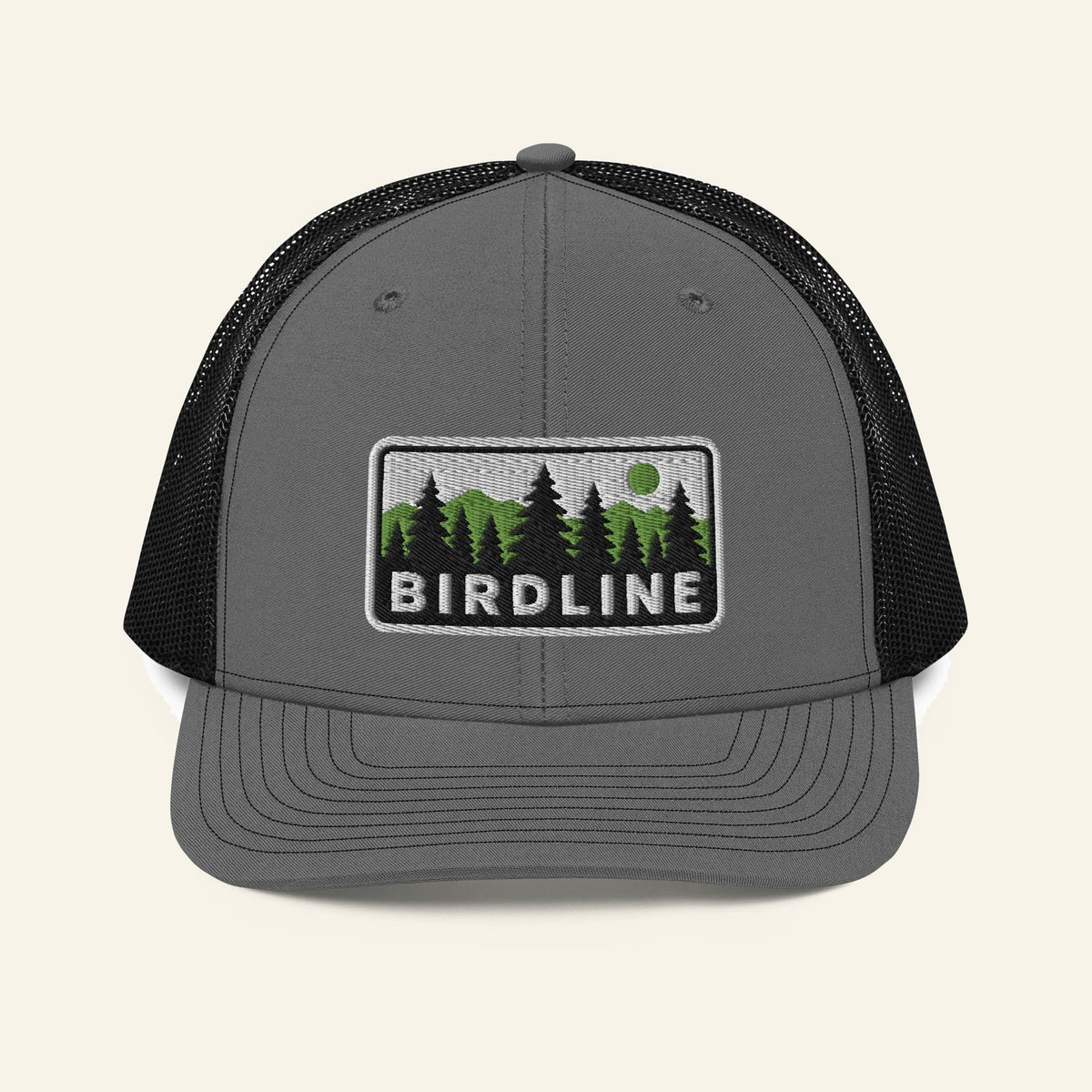 Birdline Pine Ridge Trucker Hat in Charcoal/Black, front view
