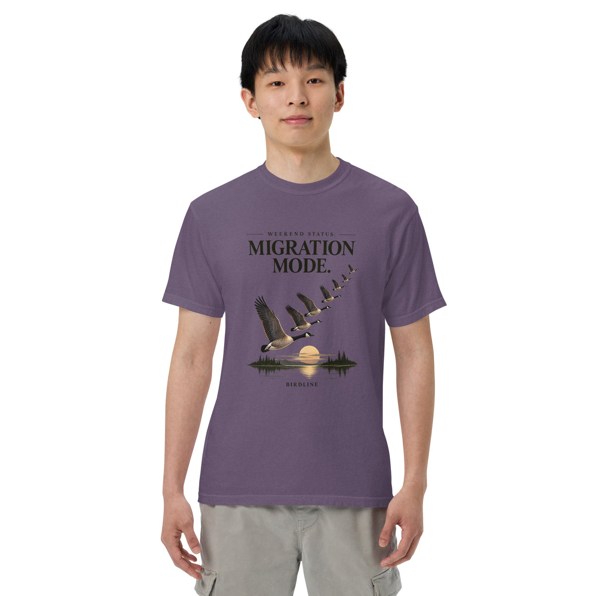 Weekend Status Migration Mode T-Shirt in Grape, front view premium-quality garment detail