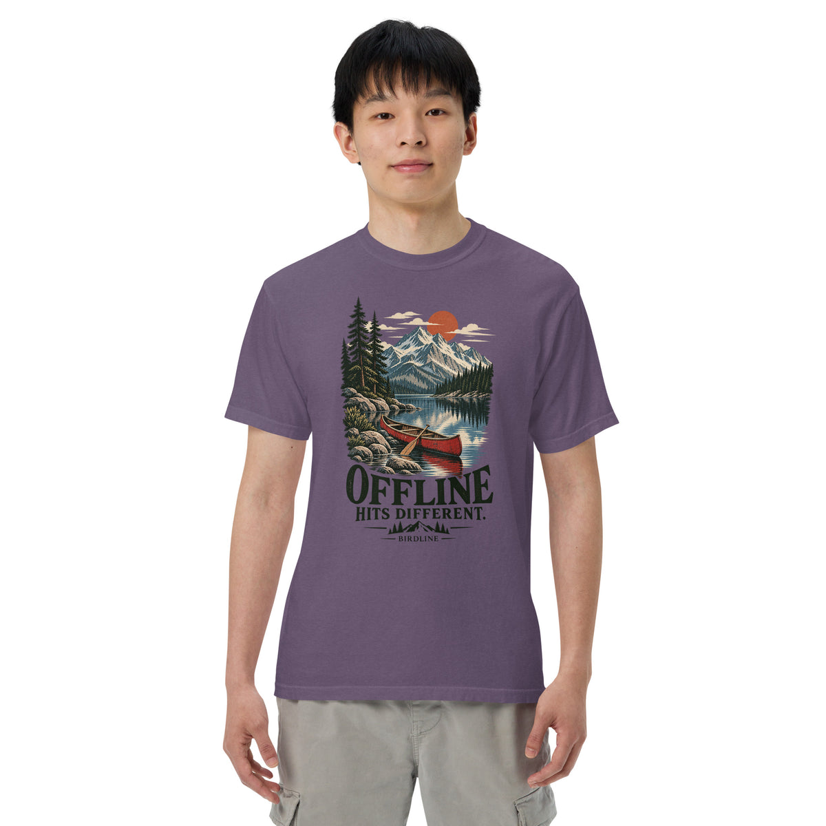 Offline Hits Different Canoe T-Shirt in Grape, front view premium-quality garment detail