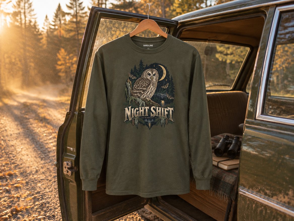 Night Shift long sleeve hanging from a car door at golden hour
